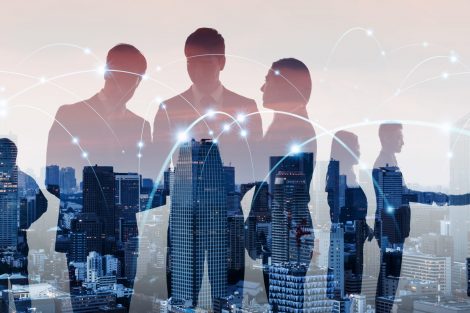 Communication network of business concept. Smart city. Internet of Things.